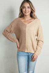 Contrast Color V-Neck Long Sleeve Pullover Sweater