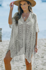 Openwork V-Neck Slit Cover Up