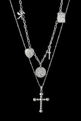 Stainless Steel Antique Coins & Cross Necklace