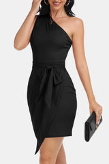 Tie Front One-Shoulder Sleeveless Dress