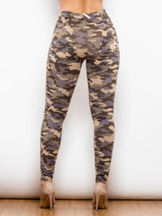 Full Size Camouflage Buttoned Leggings