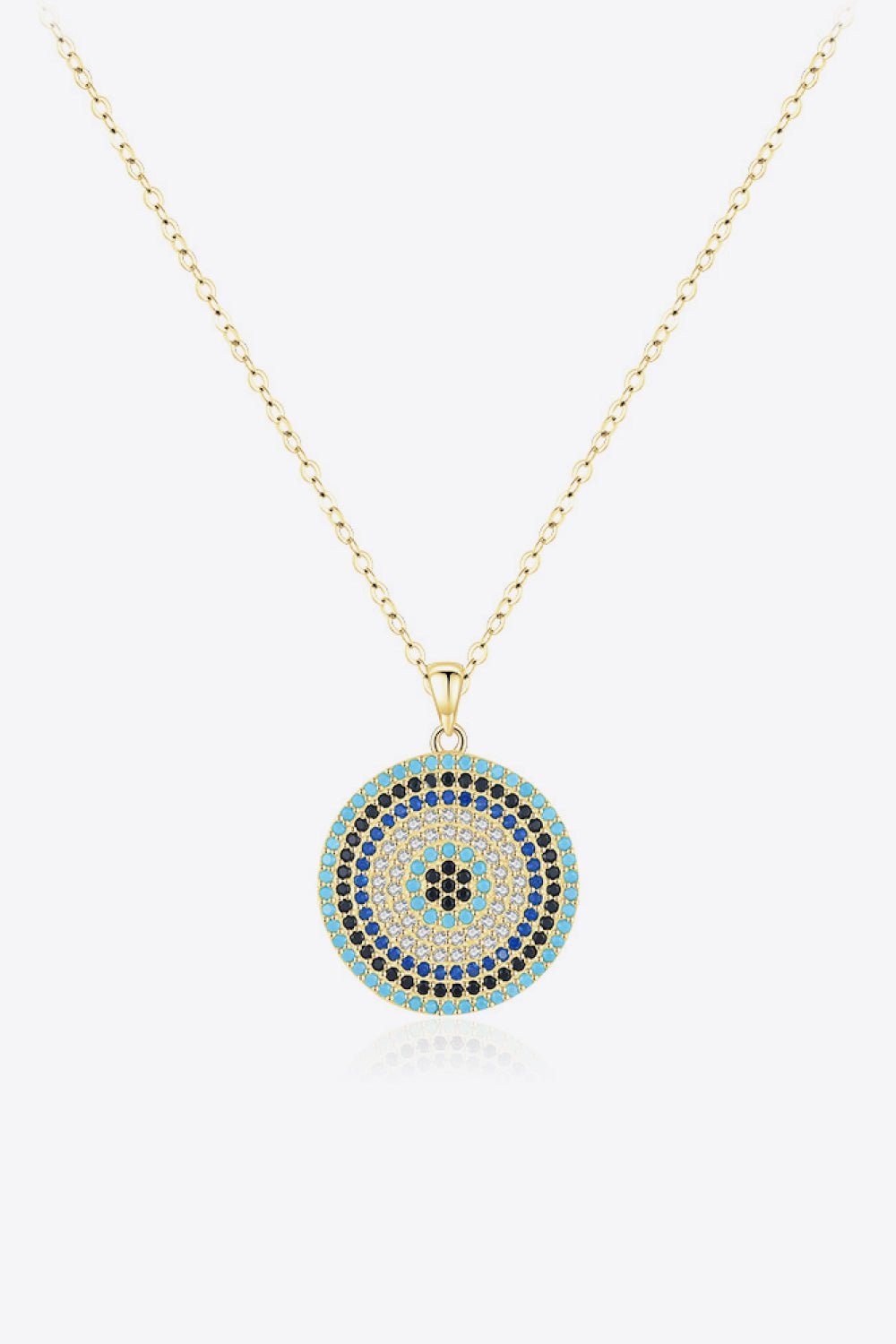 925 Sterling Silver Round Shape Artificial Turquoise Pendant Necklace - Kaaya Closet