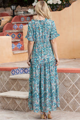 Paisley Print Flounce Sleeve Maxi Dress